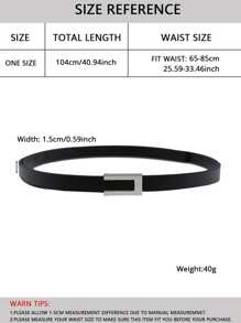 1pc Women's Simple & Versatile Pu Skinny Belt With Buckle, For Suit Dress & Waist Decoration Summer, School Fall, Autumn, Halloween - Black - View 2