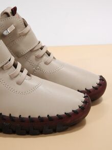 Plus Size Fashionable Shoes With Hand-stitched Lines, Thickened And Ribbed Soles, Furry Boots For Women's Winter Warmth. Soft Bottom Ankle Boots For Mom - Khaki - View 5