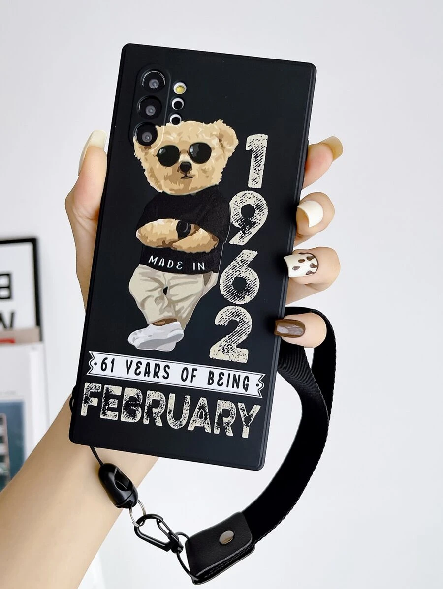 1个卡通熊图案手机壳，带挂绳，防震，国际版，非国内版 - 彩色 - 查看 1