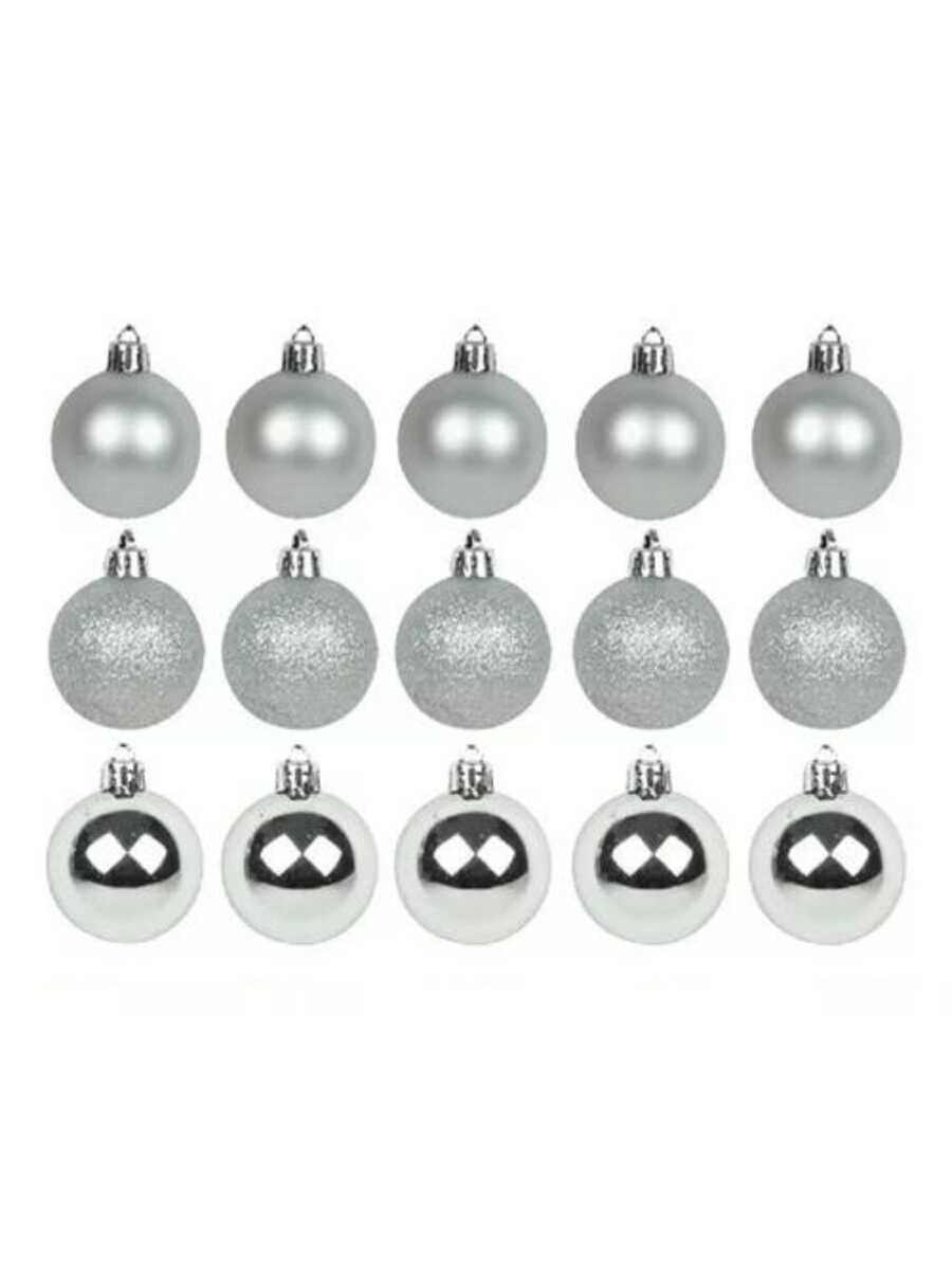 Kit 15 Bolas De Natal Prata Mista Fosca/ Lisa/ Glitter