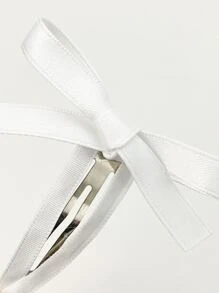 2pcs/set Women's Solid Color Hair Clips With Personalized Bow Design, Suitable For Daily Wear - White - View 3