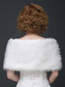 1pc Women's Pearl Ball Decorated One-Piece Winter Bridal Shawl Wrap Fall Clothes For Women - Beige - View 3