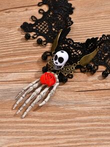 1入組萬聖節骷髏翅膀女性節日蕾絲項鍊 - 黑色 - 查看 3