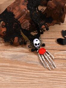 1入組萬聖節骷髏翅膀女性節日蕾絲項鍊 - 黑色 - 查看 5