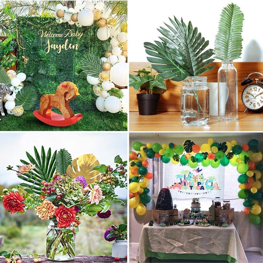 72 Pieces 10 Kinds Artificial Tropical Palm Leaves Tropical Leaves