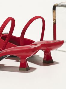 女款玻璃鑽扣尖頭踝帶高跟鞋,閉趾設計 - 紅色 - 查看 2