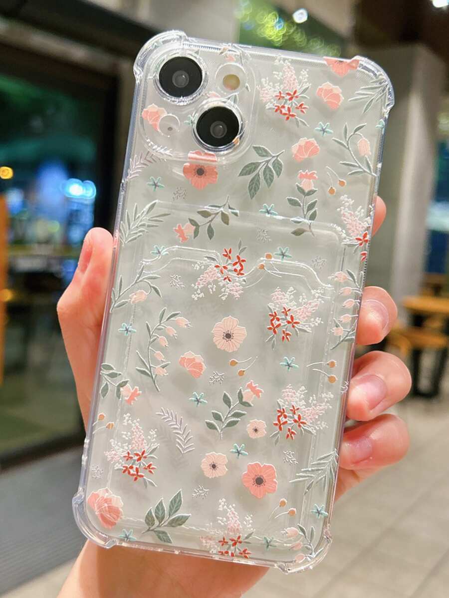 1pc Floral Pattern Bumper Anti-Fall Protective Phone Case Compatible With 11 12 13 14 15 16 7 8 Plus Mini - Multicolor - View 1