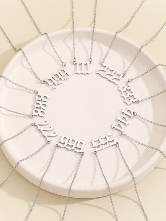 1入組時尚不銹鋼數字吊墜項鍊,選擇至,合適的適用於女性日常穿著