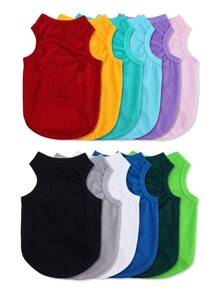 LUCKIE LABO 3pcs Polyester Solid Color Vest Set (red/yellow/green), Anti-flea, Reducing Hair Shedding, Insulating, Breathable, Suitable For Indoor And Outdoor For Cats And Dogs - Multicolor - View 5