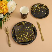 50 Piezas/set Polka Dot Patron Desechable Plato & Taza & Pajita & Servilleta De Cena - Negro - Ver 3