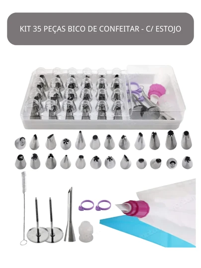 Kit Confeiteiro Sacos E Bicos 35 Peças Profissional p/ Confeitar