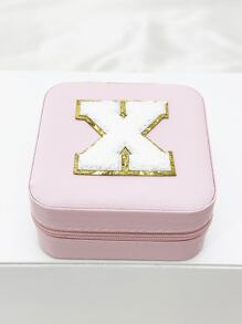 1入時尚個性化旅行珠寶盒，防水且便攜，粉色，帶有初始儲存，生日禮物，母親節禮物，畢業禮物，伴娘禮物 - 粉色 - 查看 21