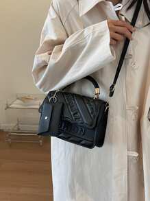 时尚翻盖封口手提包，带字母印花和卡夹，时尚压花斜挎包，时尚 PU 皮革单肩包，女士休闲翻盖手提包，钱包