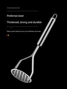 1pc Stainless Steel Masher For Kitchen, Potato Masher, Household Masher, Manual Masher, Baby Food Supplement Tool, Kitchen Tools, Kitchen Stuff - Silver - View 6
