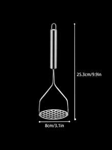 1pc Stainless Steel Masher For Kitchen, Potato Masher, Household Masher, Manual Masher, Baby Food Supplement Tool, Kitchen Tools, Kitchen Stuff - Silver - View 2