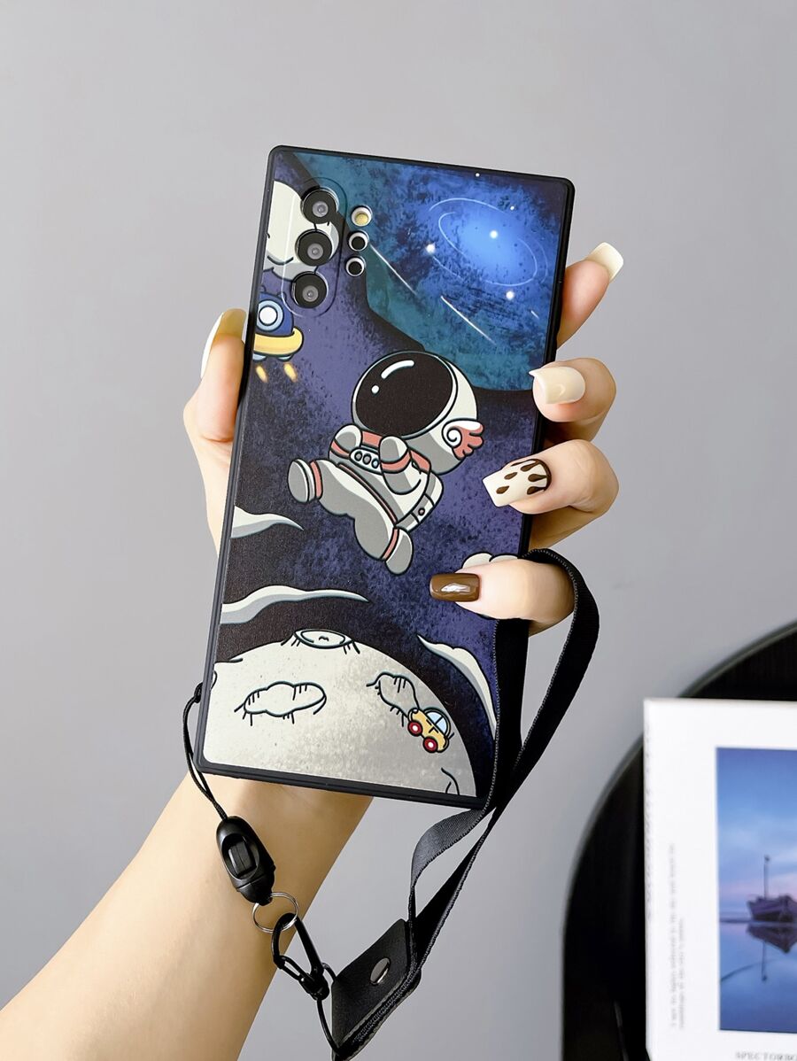 1 pieza Funda de teléfono con patrón de astronauta y cuerda colgante, anti-golpes compatible con iPhone15/15Plus/15Pro/15Promax, versión internacional, no la versión nacional - Multicolor - Ver 1