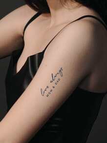 Waterproof & Sweatproof Herbal Tattoo Sticker That Lasts 7-14 Days, Mom & Dad Design, 1pc - Black - View 3