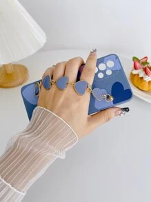 كفر هاتف أزرق مزين بتصميم قلب مطبوع بالراتنج الحراري، مع سير للمعصم ، حماية للهاتف المتوافق مع 15/15 Plus/15 Pro/15 Pro Max