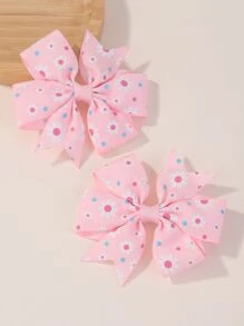 bilicaca 2入組卡通印花蝴蝶結髮夾,適用於兒童馬尾,簡單的節慶頭髮配件適用於女寶寶 - 彩色 - 查看 2