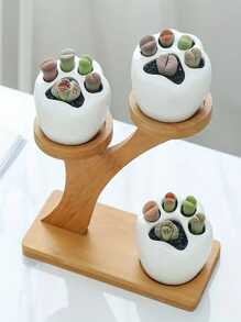 1 pieza Soporte de maceta de bambú para plantas suculentas, decoración - Amarillo - Ver 4