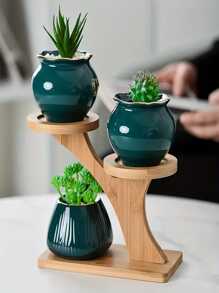 1 pieza Soporte de maceta de bambú para plantas suculentas, decoración - Amarillo - Ver 5