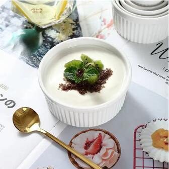 1pc White Ice Cream Bowl, Pudding Bowl, Souffle Bowl, Snack Bowl, Cake Bowl, Sauce Dish With Room For Condiments Such As Mustard, Ketchup, Salad Dressing,School Supplies