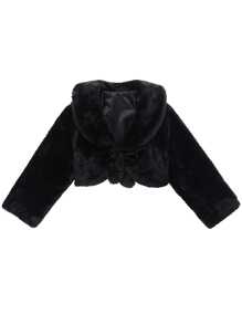 1pc Women's Fleece Tie-Waist Jacket Fluffy Shawl Coat With Long Sleeves Valentine's Day Valentines Fall Clothes For Women - Black - View 2