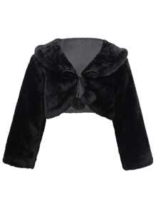 1pc Women's Fleece Tie-Waist Jacket Fluffy Shawl Coat With Long Sleeves Valentine's Day Valentines Fall Clothes For Women - Black - View 1