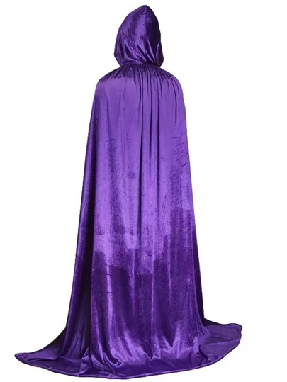 1 pieza Capa púrpura con capucha para adultos unisex para fiesta de Halloween, apta para disfraz de baile, disfraz de vampiro, hecha de terciopelo, longitud total 1.7m Capa púrpura