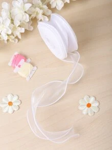 1捆2.5公分寬花藝包裝緞帶/魚尾帶/花束藝術緞帶/波浪裝飾邊緣雪紡緞帶,長約7.5米 - 白色 - 查看 4