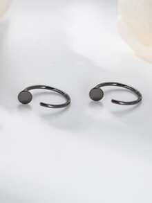 1對女士簡約925純銀耳針耳環,適合搭配日常時尚服裝 - 黑色 - 查看 3