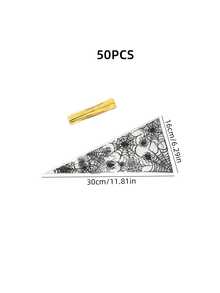 50pcs Halloween Themed Triangle-shaped Candy Bags - Black - View 2