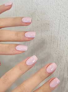 24pcs Short Square Shape Wearable Nail Art Design Simpe Pale Pink Color False Nail Tips, Removable With One Nail File & Uv Gel Press On Nails Nail Supplies - Dusty Pink - View 1