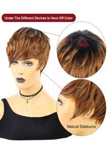 Elf Ngắn Nâu Quăn Đầu Che phủ , Chế tạo Của 6" Mềm mại Chống nóng Sợi tổng hợp Chất xơ , Dễ Đến Quan tâm Sau Mặc - màu nâu - Xem 5