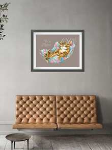 1套十字繡套件,放鬆一下,可愛動物貓咪圖案,diy手工刺繡用品,縫紉刺繡工藝以及家居裝飾