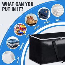 1pc Large Capacity Moving Clothes Storage Bag, Foldable Top Zippered Durable Handle Space-saving Pe Woven Organizer - Black - View 5