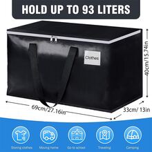 1pc Large Capacity Moving Clothes Storage Bag, Foldable Top Zippered Durable Handle Space-saving Pe Woven Organizer - Black - View 2
