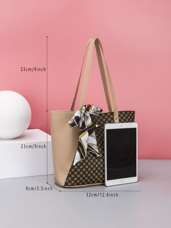 1 pieza Bolsa de mano, de hombro, de compras, de uso casual diario, con diseño de letras en lámina y empalme de PU