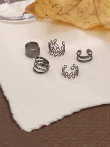5 pièces Boucles d'oreilles clip réglables de couleur dorée, clips d'oreilles pour femmes et filles sans oreilles percées, set de boucles d'oreilles ear cuff - Noir - Voir 4