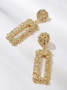 1pair European And American Style Gilded Heavy Metal Rectangle Dangle Earrings, Fashionable Long Design For Women's Daily Wear - Gold - View 8