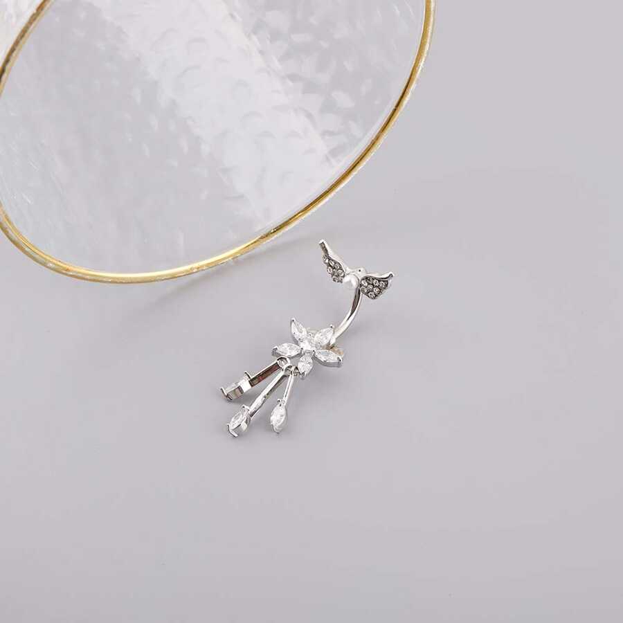 1pc Fashionable Belly Button Ring With Wing & Flower Shape, Multiple Rhinestones & Pearls & Cubic Zirconia - White - View 1