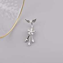 1pc Fashionable Belly Button Ring With Wing & Flower Shape, Multiple Rhinestones & Pearls & Cubic Zirconia - White - View 4