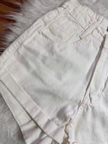 Women Denim Shorts - 米色 - 查看 4