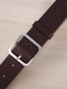 1pc Lady's Coffee-Colored Square Buckle Pu Fashionable Belt Suitable For Daily Wear Summer, School