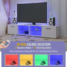 QQD LED TV Stand UV High Glossy Entertainment Center Modern TV Stand For Up To 85 Inch TV Television Stands With LED Light Gaming Media Cabinet For Living Room Bedroom