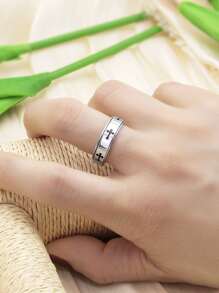 Classical Simple Plain Fidget Ring Anxiety Rings For Men Women,stainless Steel Silver Cross Wedding Band,spinner Ring Stress Relieving 6mm Ring For Anxiety, Silver Size 6 To 10 - Silver - View 3