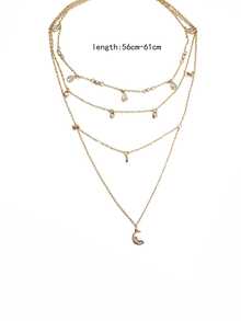 1條精緻的多層項鍊,配有月亮和心形吊墜 - 金黃色 - 查看 4