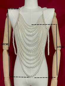 1pc Women Faux Pearl Decor Romantic Wedding Jacket For Wedding Fall Clothes For Women - White - View 2