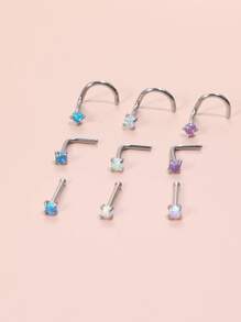 3 cái/bộ Thép không gỉ Hình chữ L Đinh mũi , Thích hợp Đối với phụ nữ Và Nam , Hoàn hảo Đối với Mặc hàng ngày , Các bữa tiệc , Sinh nhật - Bạc - Xem 1