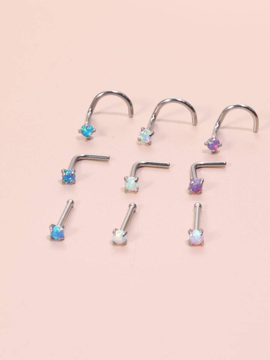 3 cái/bộ Thép không gỉ Hình chữ L Đinh mũi , Thích hợp Đối với phụ nữ Và Nam , Hoàn hảo Đối với Mặc hàng ngày , Các bữa tiệc , Sinh nhật - Bạc - Xem 1